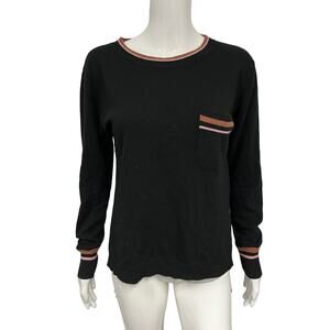 SFIZIO Black Wool Blend Leopard Print Pleated Crew Neck Long Sleeve Sweater US 6